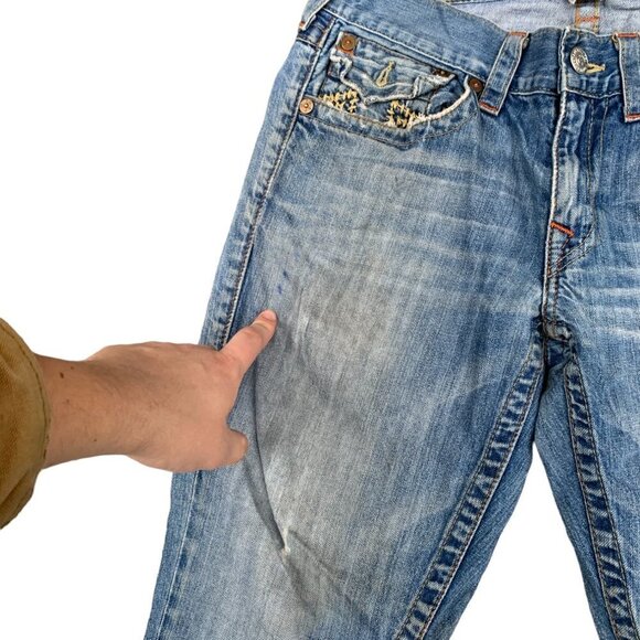 VINTAGE True Religion Jeans Size 32 STRAIGHT Trashed Rope Stitch Horseshoe - Picture 4 of 9